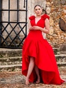 Vestido Asimétrico en Mikado con Detalle de Rosas